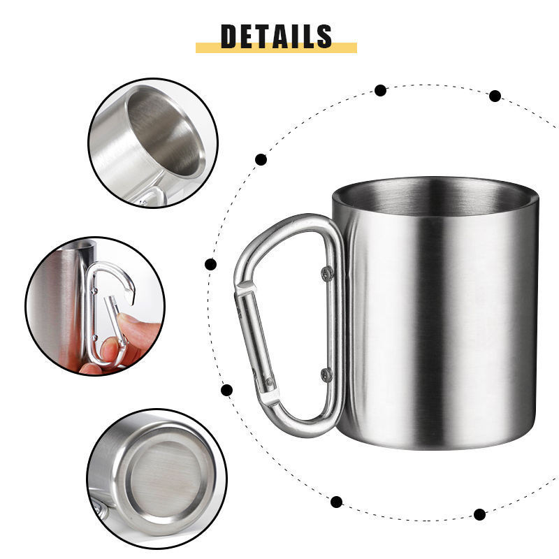 Camping Cups Stackable Stainless Steel Pint Cup Camping Stainless Cup Folding Handle