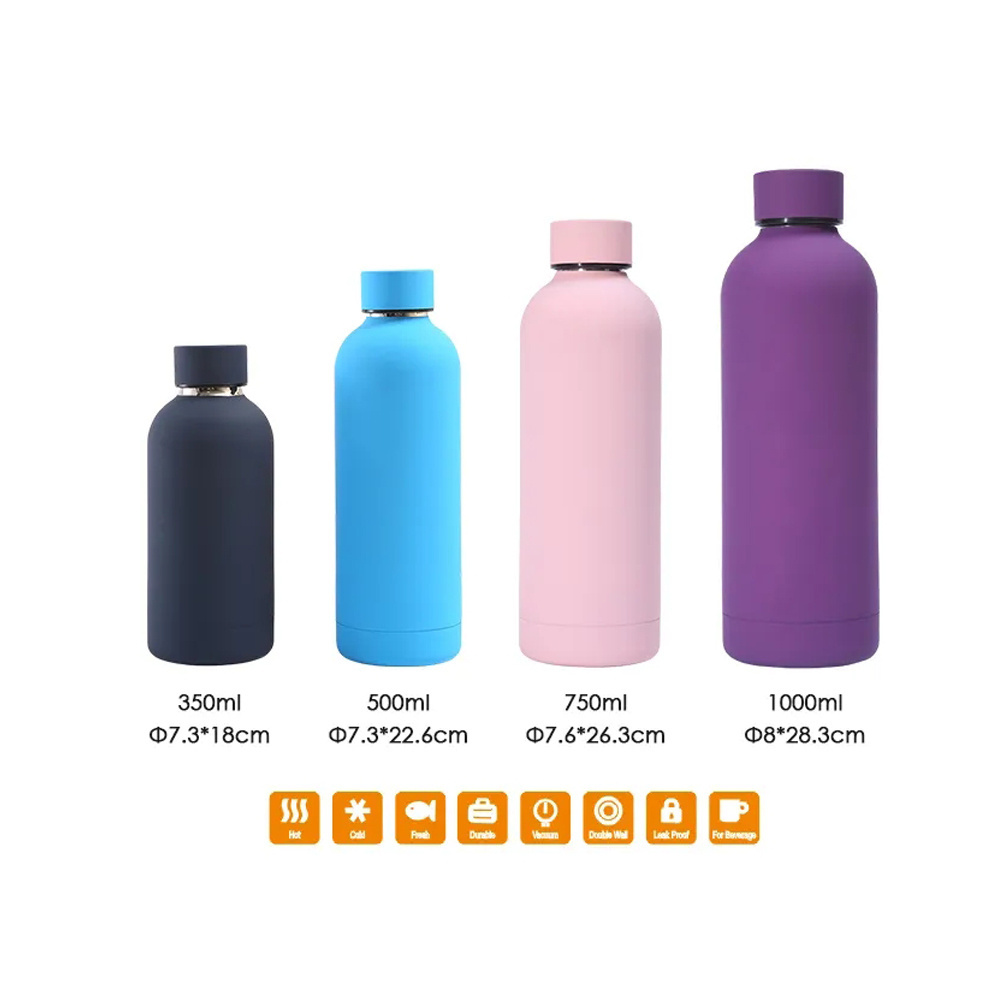 Custom LOGO insulated thermal soft rubber paint small mouth double wall stainless steel water bottle