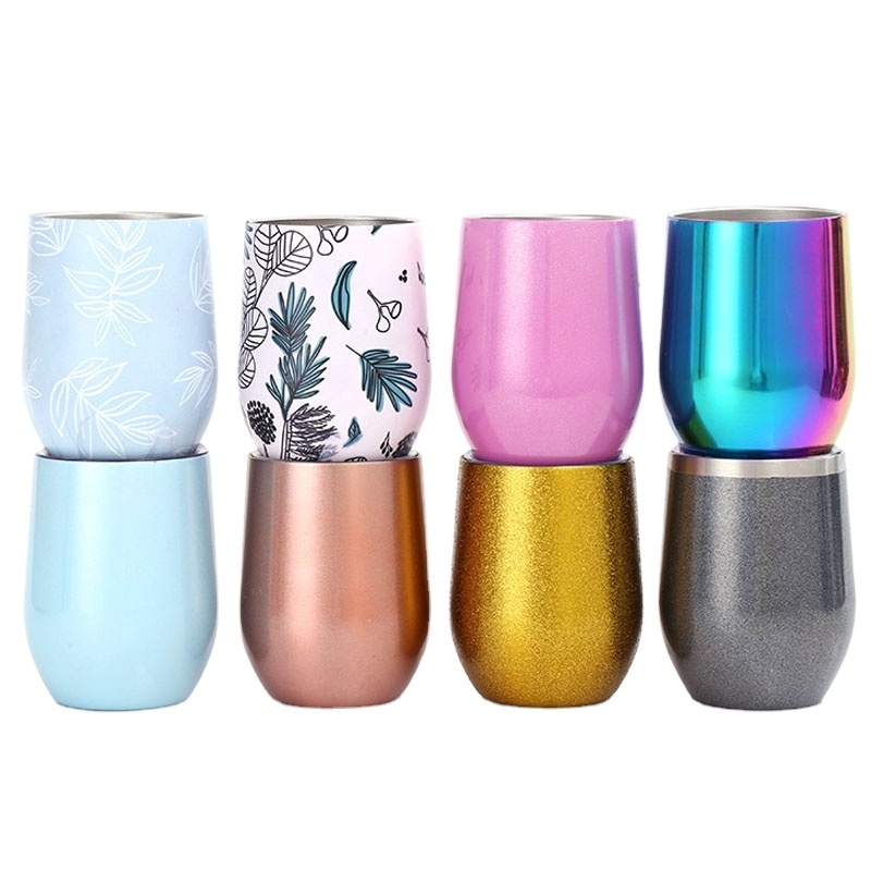 MV-004 Custom Logo Egg Shaped Stainless Steel Wine Tumbler Cups 12 oz Wedding Gift Use Insulated Vacuum Drink Tumbler 12oz