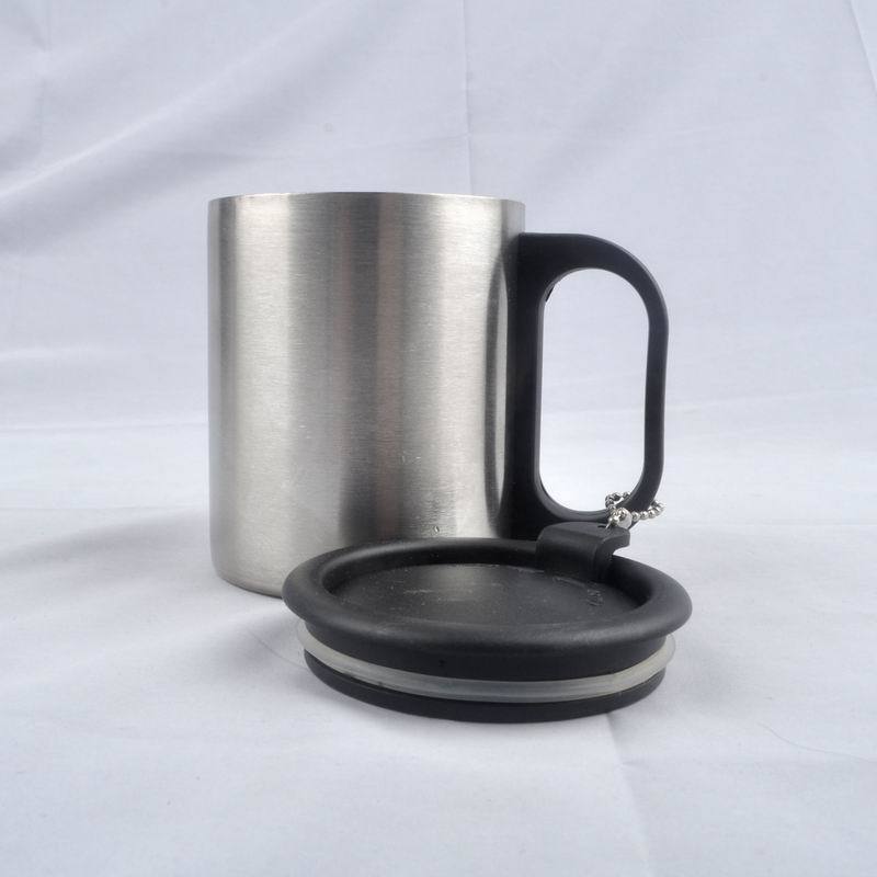 Wholesale 300ml Double Wall Insulated Stainless Steel Travel Coffee Camping Mug with plastic Handle and lid