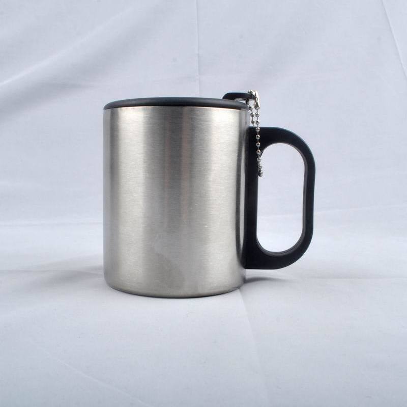 Wholesale 300ml Double Wall Insulated Stainless Steel Travel Coffee Camping Mug with plastic Handle and lid