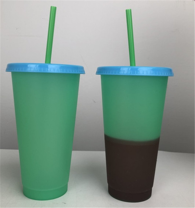 Factory Wholesale Color Cup Reusable Plastic Cup With Lid and Straw Color Changing Stadium Cup