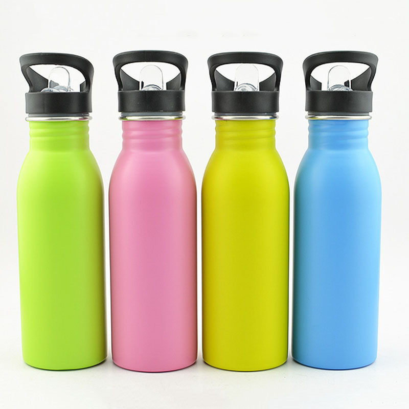 Cute animal pattern single wall stainless steel water bottle student kids water bottle sport drinking bottle with straw 500ml