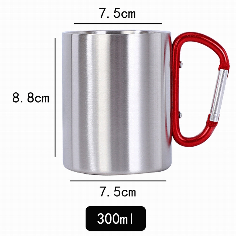 200ml 300ml outdoor camping travel portable carabiner mug with handle,stainless steel double wall coffee cup metal carabiner mug