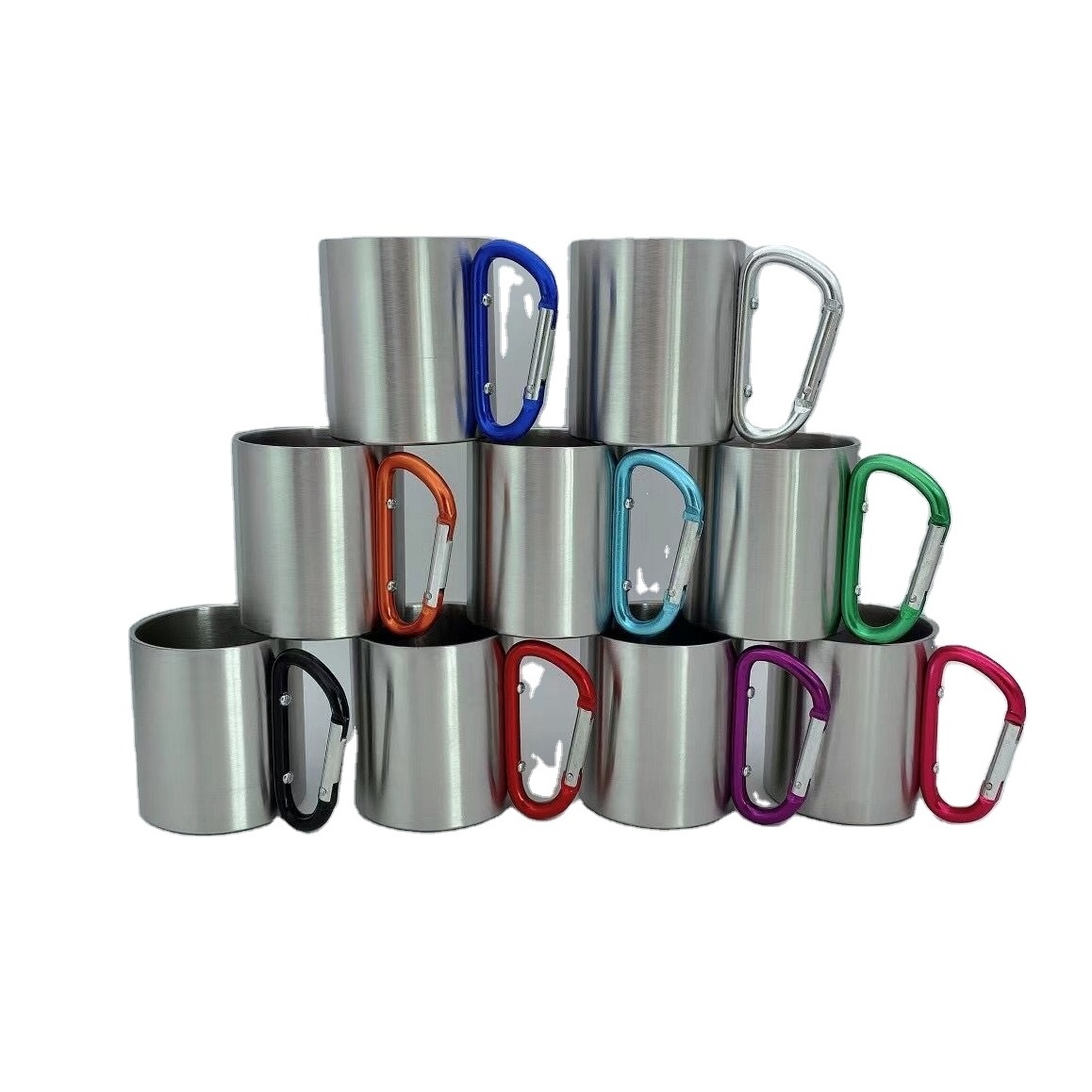 200ml 300ml outdoor camping travel portable carabiner mug with handle,stainless steel double wall coffee cup metal carabiner mug