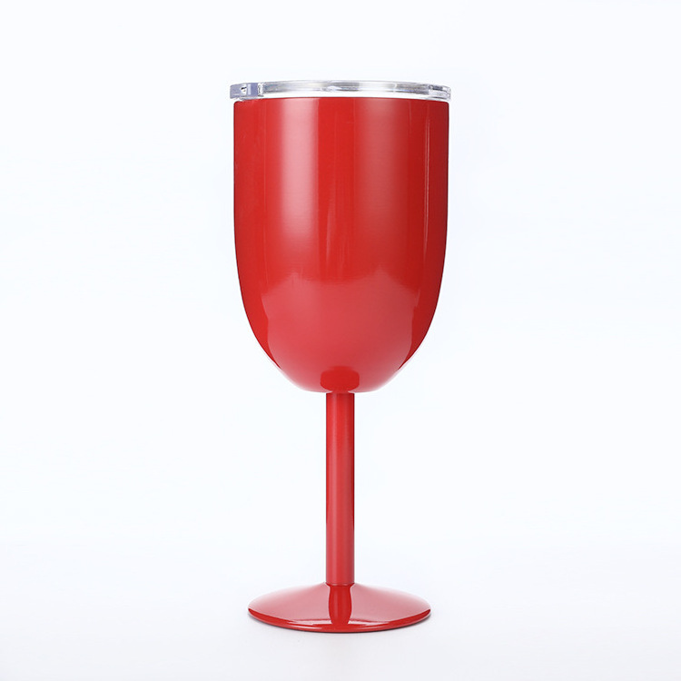 Hot sale double wall stainless steel tumbler goblet 10oz insulated wine cup with lid