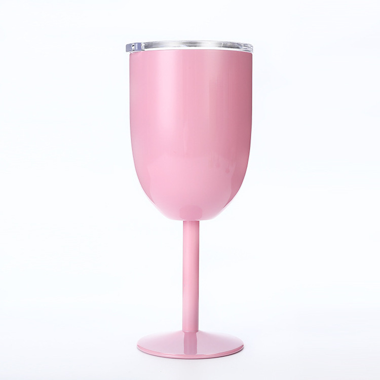 Hot sale double wall stainless steel tumbler goblet 10oz insulated wine cup with lid