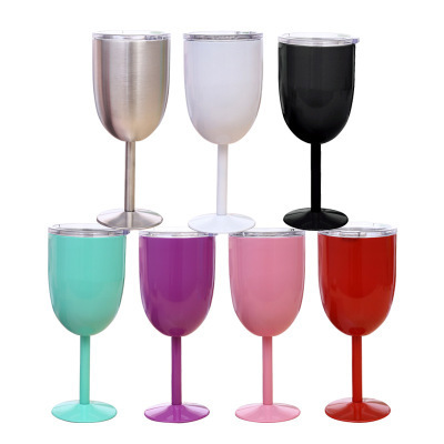 Hot sale double wall stainless steel tumbler goblet 10oz insulated wine cup with lid