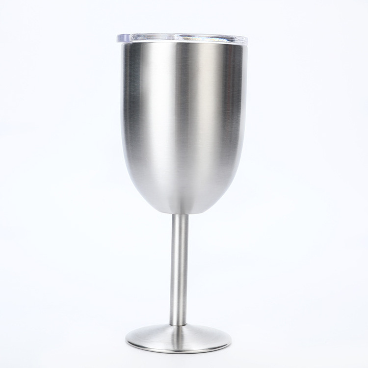 Hot sale double wall stainless steel tumbler goblet 10oz insulated wine cup with lid