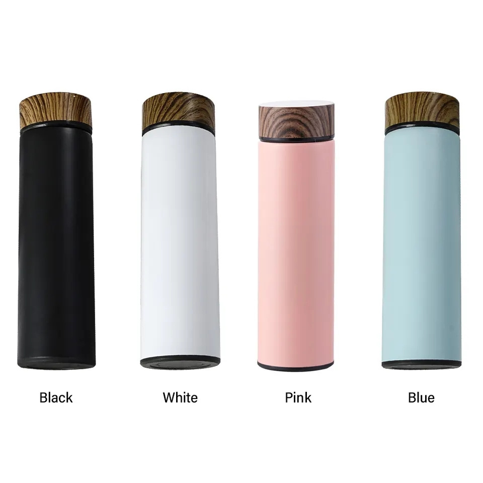 500ml Wood Grain Color Lid Stainless Steel Double Wall Insulated Vacuum Flask Tea Infuser Water Bottle