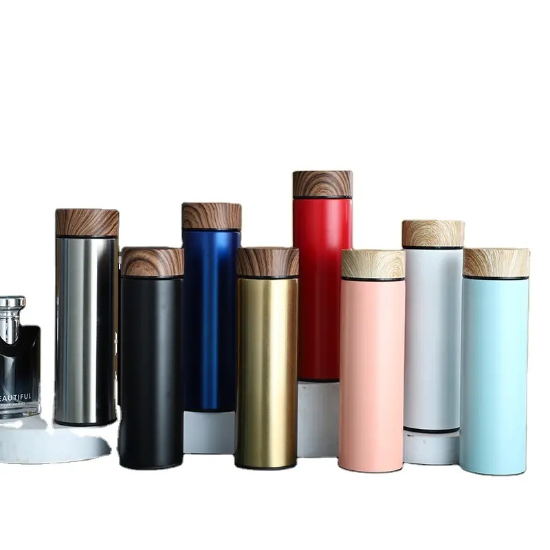 500ml Wood Grain Color Lid Stainless Steel Double Wall Insulated Vacuum Flask Tea Infuser Water Bottle