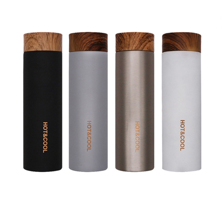 500ml Wood Grain Color Lid Stainless Steel Double Wall Insulated Vacuum Flask Tea Infuser Water Bottle