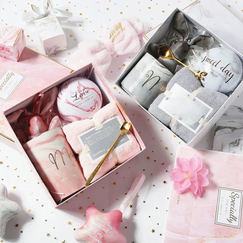 Best selling custom logo couple gift box pack marble ceramic mugs wedding gift for guests gifts ceramic tumbler cups with spoon