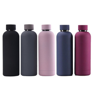 Custom print double wall insulated thermos bottle soft rubber paint small mouth stainless steel water bottle 500ml 750ml 1000ml