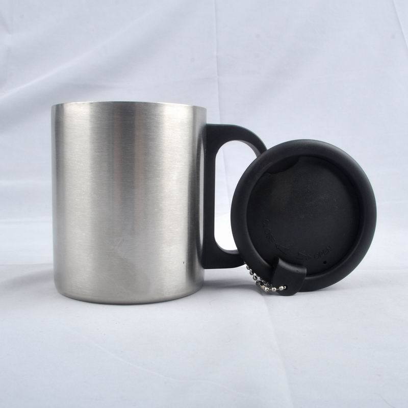 Wholesale 300ml Double Wall Insulated Stainless Steel Travel Coffee Camping Mug with plastic Handle and lid