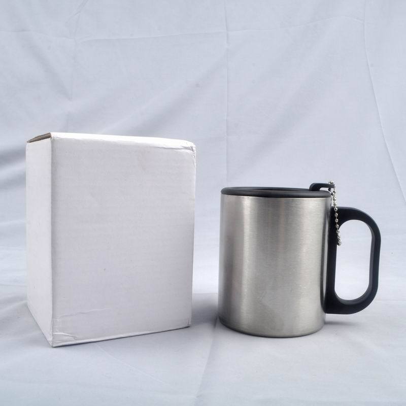 Wholesale 300ml Double Wall Insulated Stainless Steel Travel Coffee Camping Mug with plastic Handle and lid