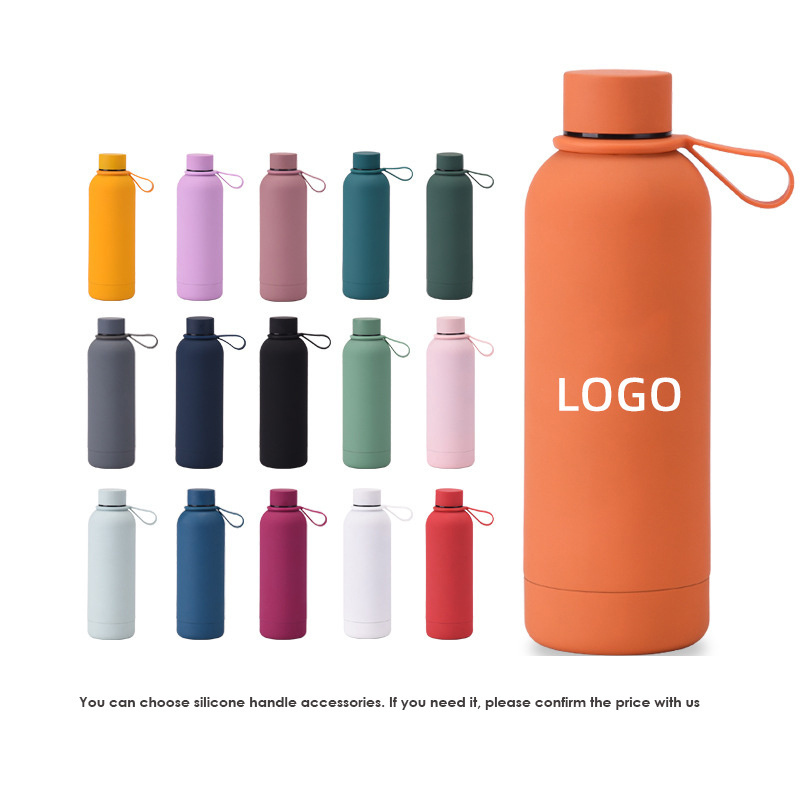 Custom print double wall insulated thermos bottle soft rubber paint small mouth stainless steel water bottle 500ml 750ml 1000ml