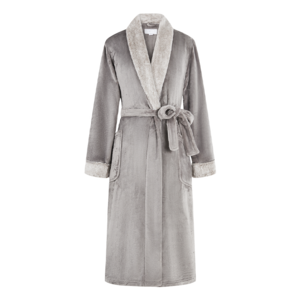 Plain Dyed Hotel Luxury 100% Polyester Flannel Bath Robe With Fur Collar For Women