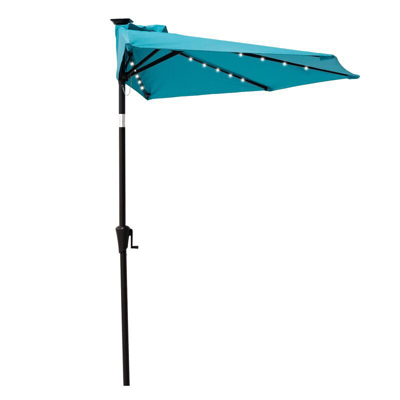 Half Centre 2.7m  Pole Market Parasol Patio Light Up Umbrella Against The Wall With Solar