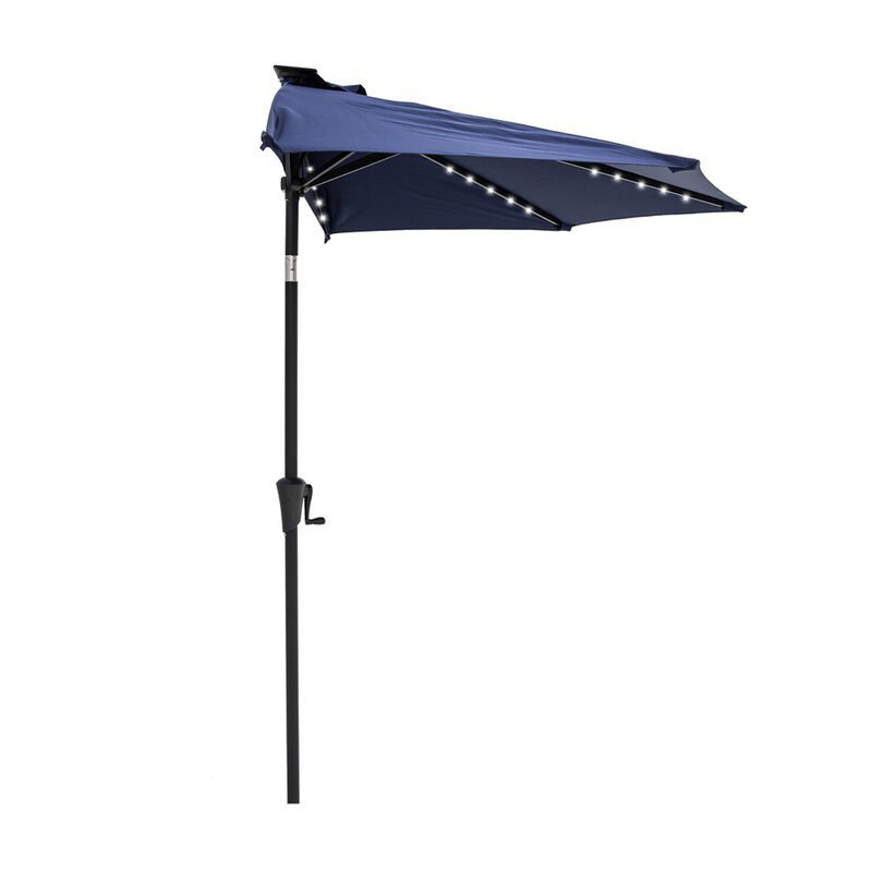 Half Centre 2.7m  Pole Market Parasol Patio Light Up Umbrella Against The Wall With Solar