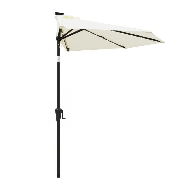 Half Centre 2.7m  Pole Market Parasol Patio Light Up Umbrella Against The Wall With Solar