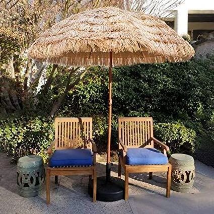 In Stock Outdoor Large Thatched Beach Umbrella Polyester Silk Simulation Straw Umbrella