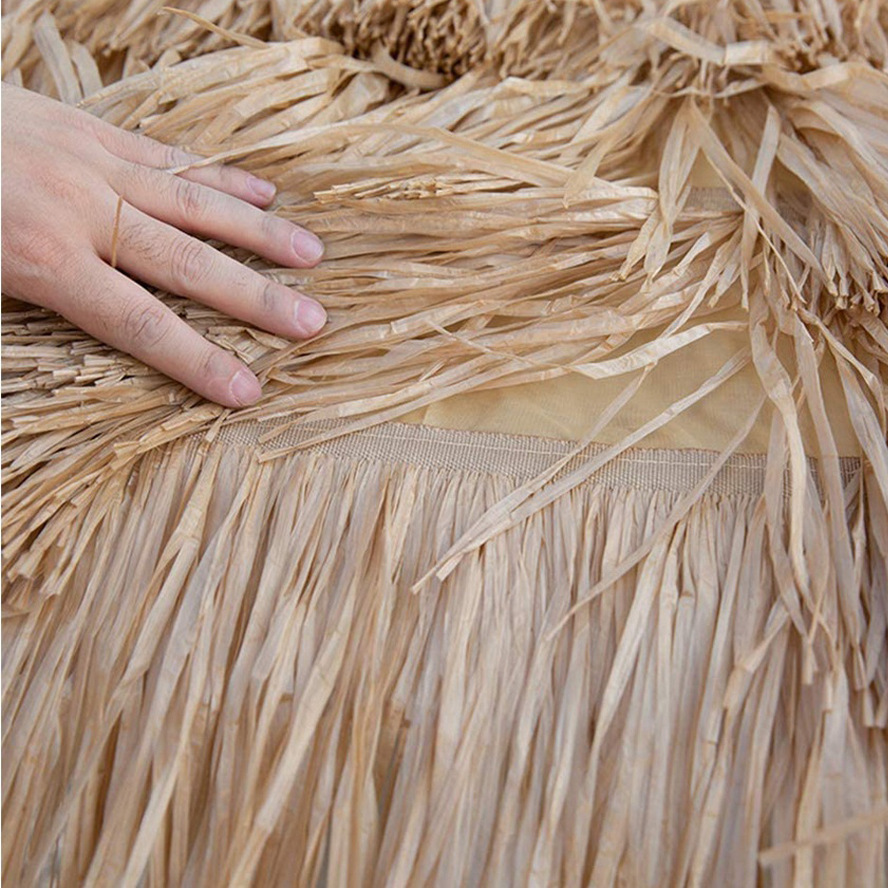 In Stock Outdoor Large Thatched Beach Umbrella Polyester Silk Simulation Straw Umbrella