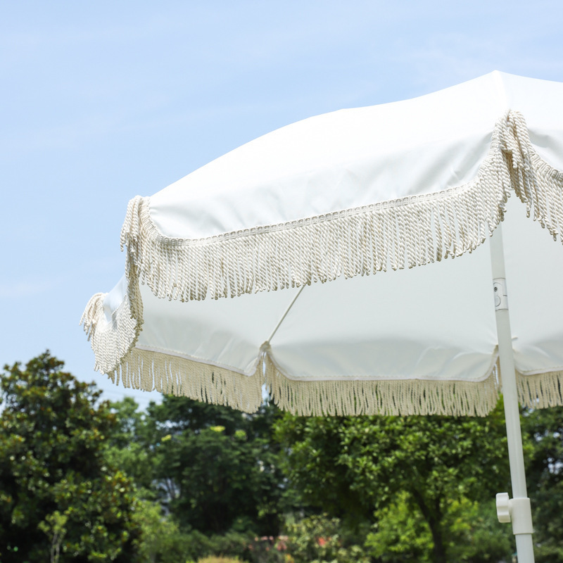 Custom Logo Outdoor Wooden Sun Beach Umbrella With Fringe