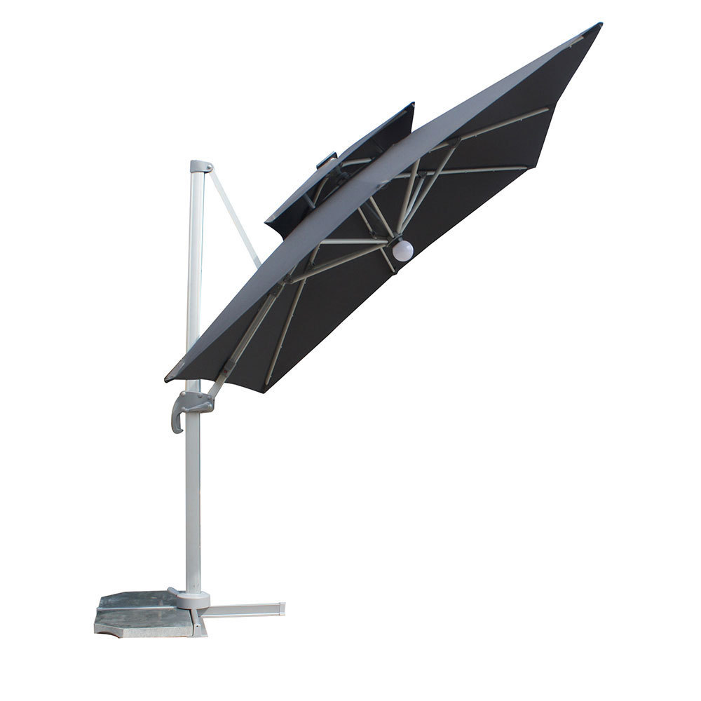 Mefo Garden Sombrilla 8/10ft Black Double Canopy Cantilever Patio Umbrella For Garden Or Outdoor With Solar Led Lights