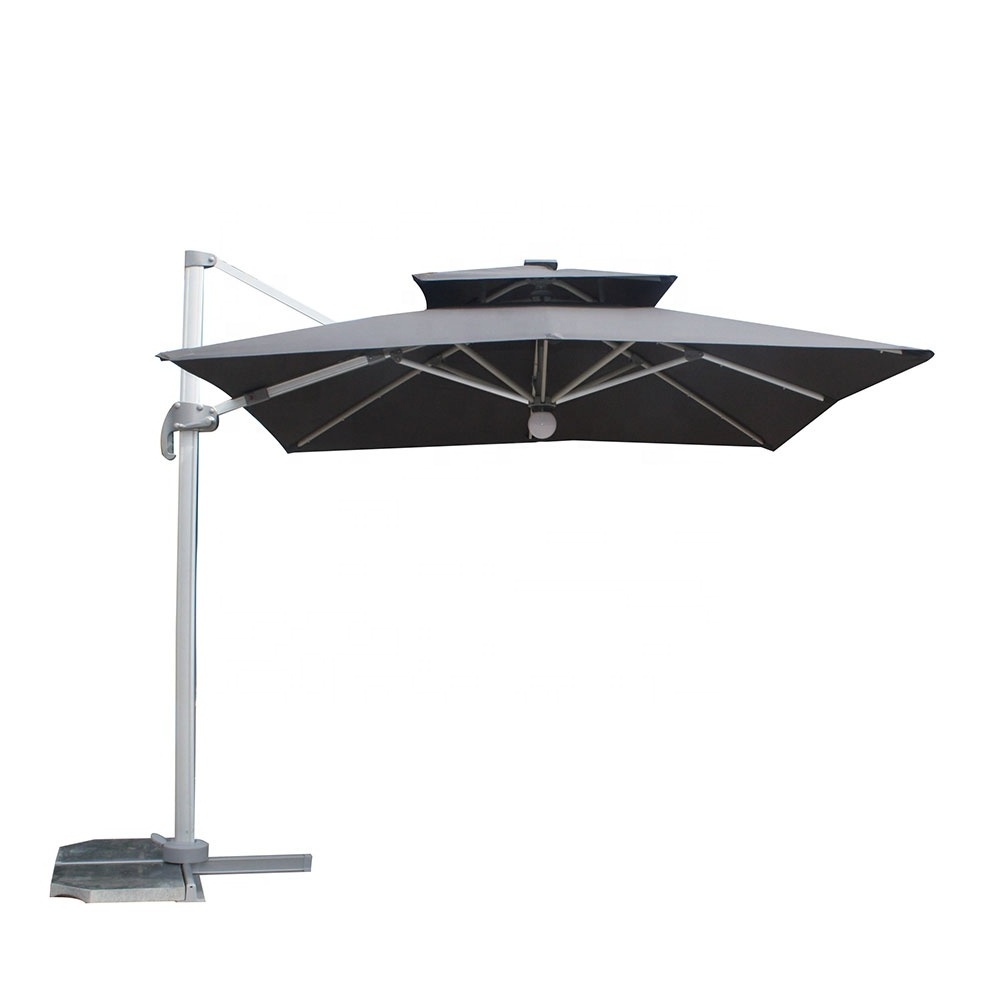 Mefo Garden Sombrilla 8/10ft Black Double Canopy Cantilever Patio Umbrella For Garden Or Outdoor With Solar Led Lights