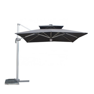 Mefo Garden Sombrilla 8/10ft Black Double Canopy Cantilever Patio Umbrella For Garden Or Outdoor With Solar Led Lights