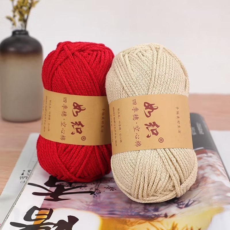 50g 2mm 85 meters 65% cotton 35% acrylic 4.0mm crochet hook Hollow cotton yarn DIY hand woven bag hat yarn wholesale