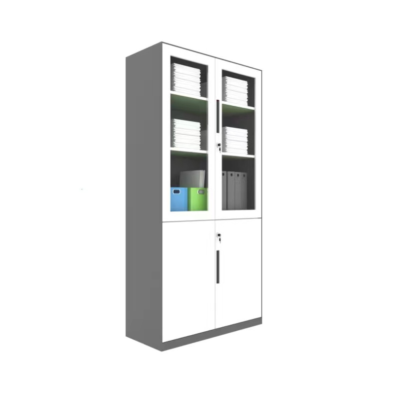 Metal Office Filing Cabinet with Door and Glass Steel Cupboard with Shelves for Storage and Organization