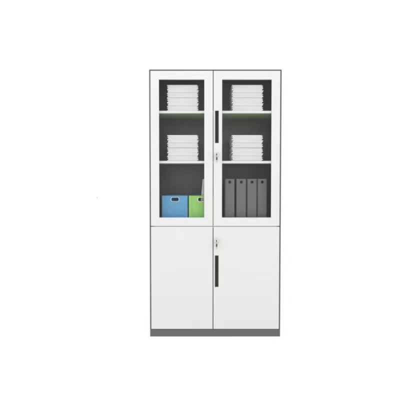 Metal Office Filing Cabinet with Door and Glass Steel Cupboard with Shelves for Storage and Organization