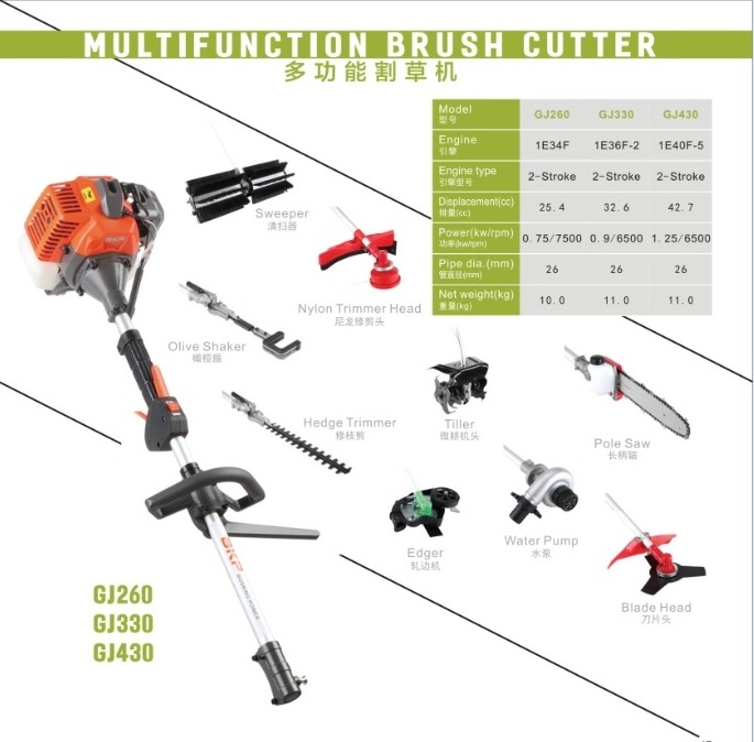 Multifunctional 52CC brush cutter  pole saw hedge trimmer etc