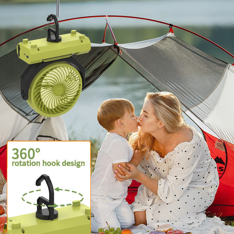 Rechargeable Camping Fan Fishing Portable Camp Fan for Tent Camping Fan with LED Light Outdoor 20000mah Table Usb Yellow 0.2 D10