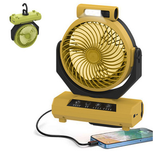 Rechargeable Camping Fan Fishing Portable Camp Fan for Tent Camping Fan with LED Light Outdoor 20000mah Table Usb Yellow 0.2 D10