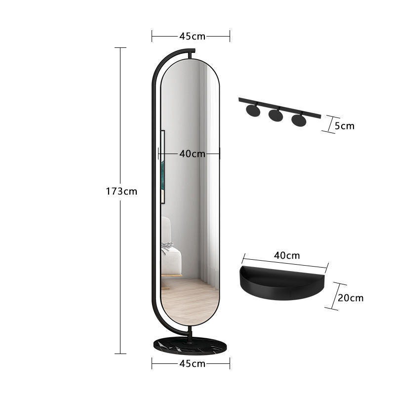 New Arrival Fashion Metal Framed Long Large Gold Oval Bedroom Furniture Rotatable Floor Standing Full Body Mirror With Coat Rack