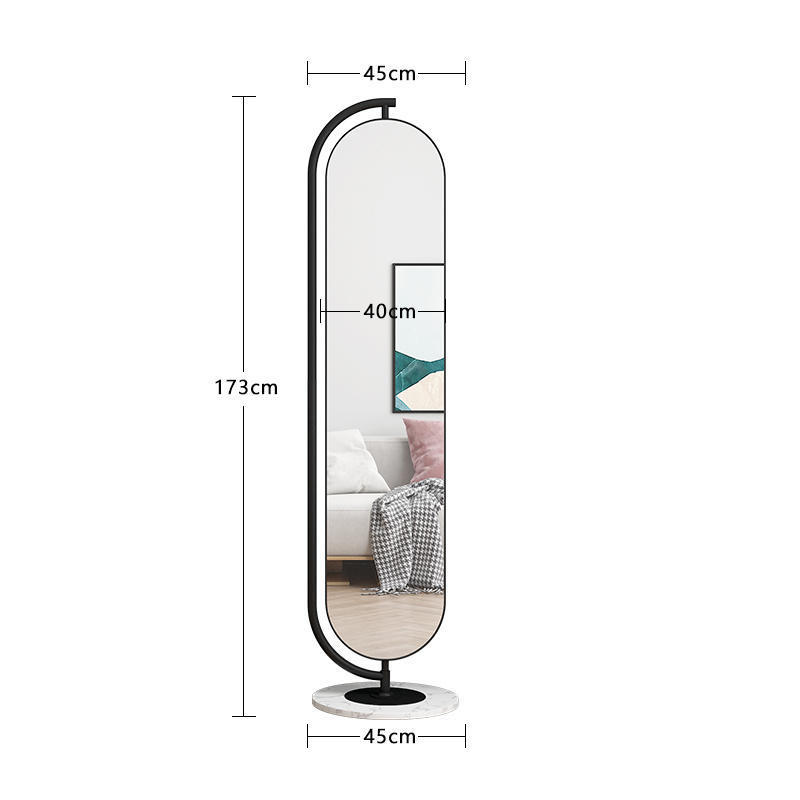 New Arrival Fashion Metal Framed Long Large Gold Oval Bedroom Furniture Rotatable Floor Standing Full Body Mirror With Coat Rack