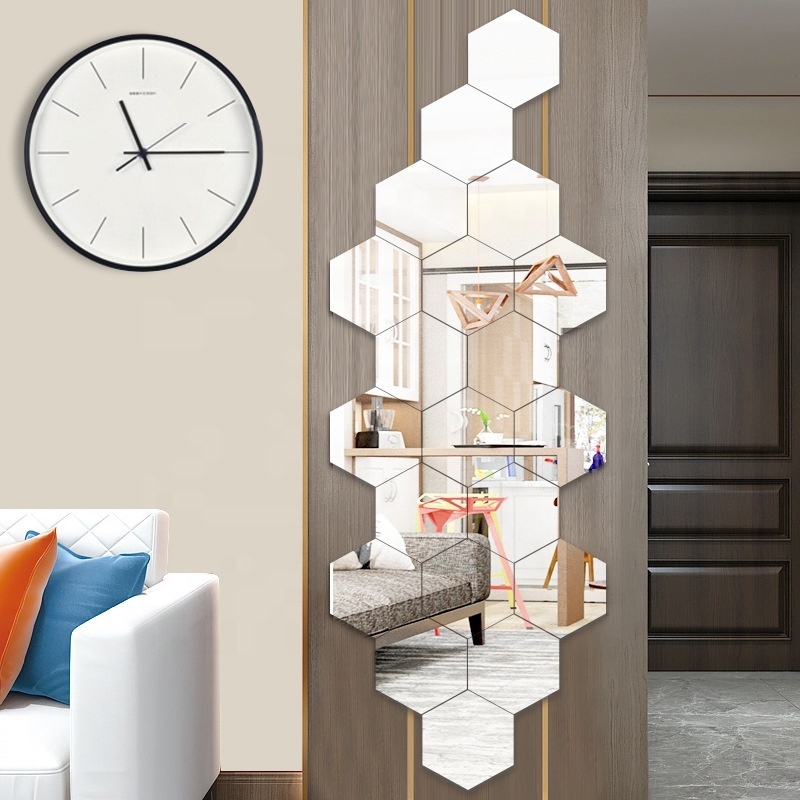 full length bedroom mirror creative Home Mirror Wall Stickers OEM Hexagon Wall design mirror