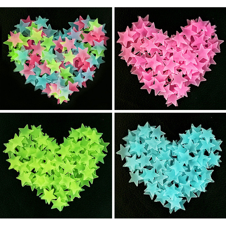 Eco-friendly 100pcs/bag Mix Color 3cm Adhesive Luminous Glow Wall Stickers 3D Glowing Stars