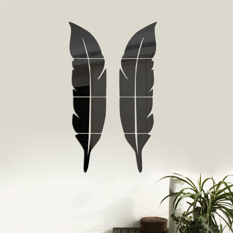 3d creative bathroom wall sticker acrylic for ladies leaf shape custom cut acrylic mirror sticker