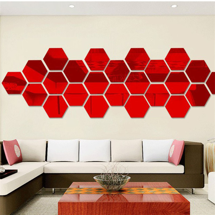 Aliexpress Hot Creative Home Decoration 3D Hexagon DIY Self-adhesive Mirror Wall Stickers