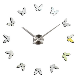 Horloge Mural Acrylic Mirror Wall Watch Big Size Clock Mirror Sticker 3D Butterfly Wall Clock Modern Design