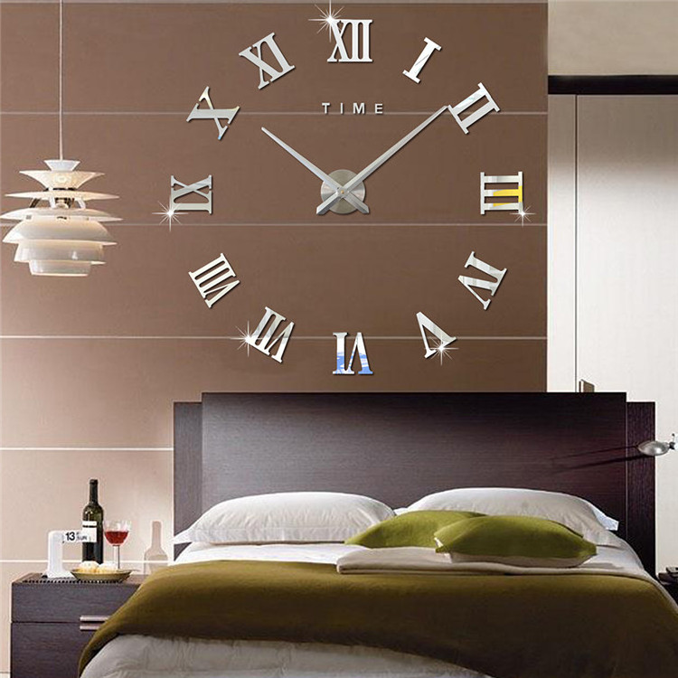 Watch Wall Clock Large Diy  Clock 3D Roman Numeral Acrylic Home Decor Mirror Wall Clocks