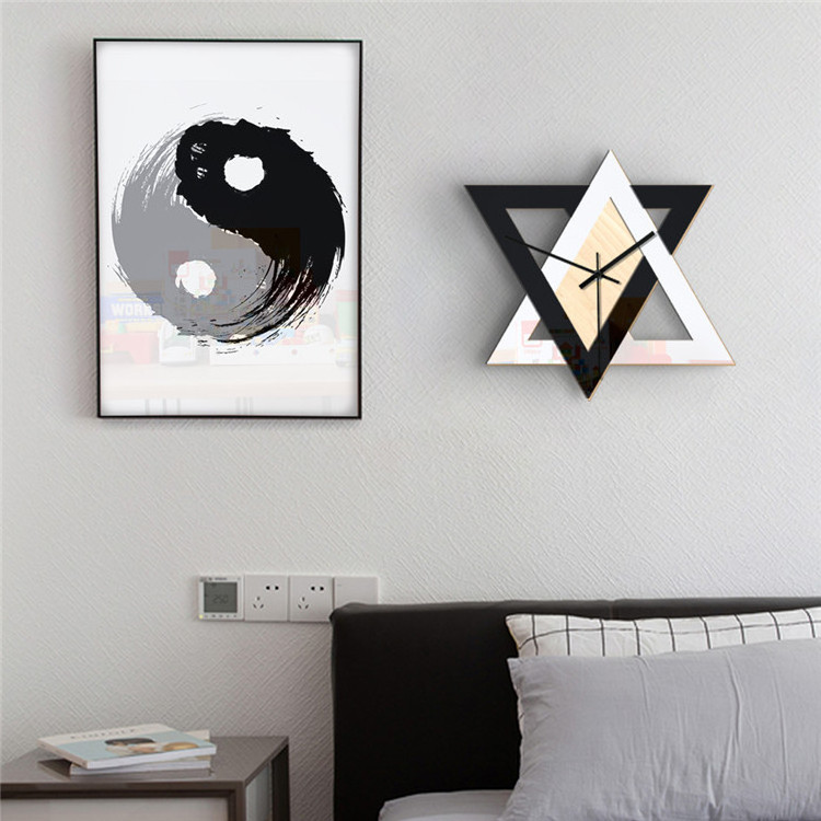 Novelty Designer Wall Clocks Geometric Shape Wall Decal Wooden Wall Clock for Living Room