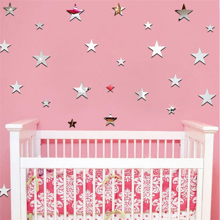 Kindergarten baby room mirror sticker sheet star acrylic diy decoration 3d mirror wall sticker