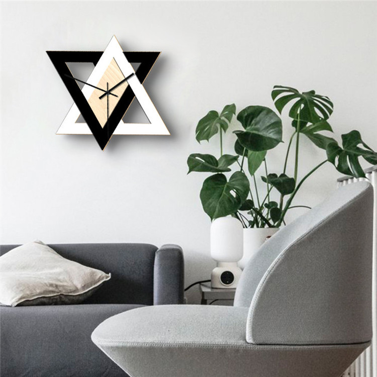 Novelty Designer Wall Clocks Geometric Shape Wall Decal Wooden Wall Clock for Living Room