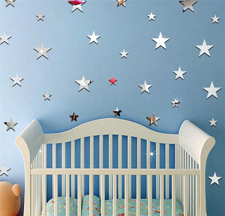 Kindergarten baby room mirror sticker sheet star acrylic diy decoration 3d mirror wall sticker