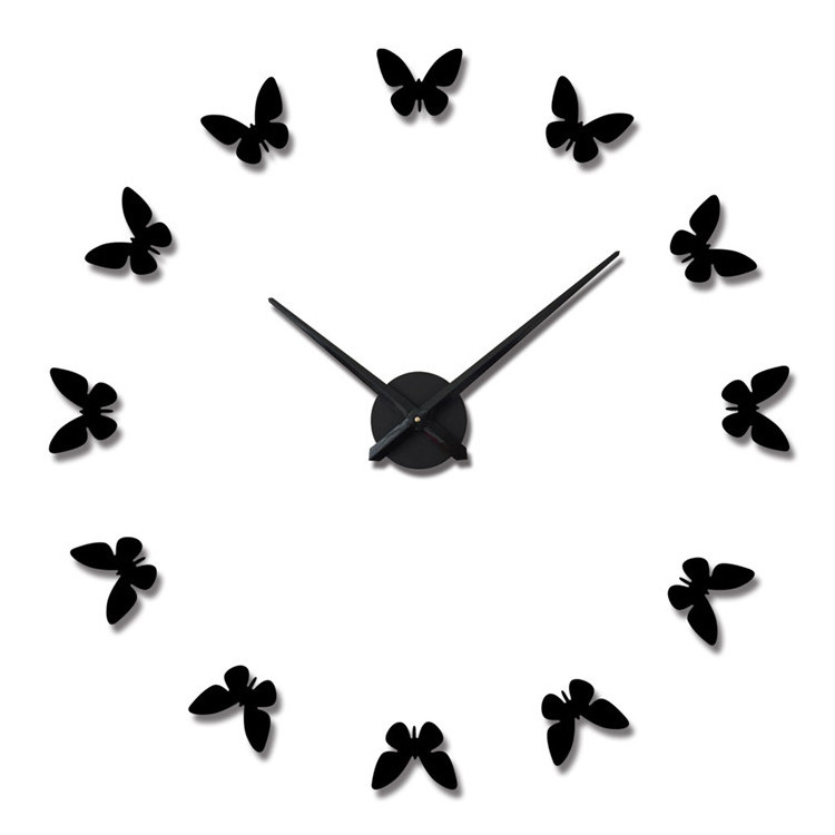 Horloge Mural Acrylic Mirror Wall Watch Big Size Clock Mirror Sticker 3D Butterfly Wall Clock Modern Design